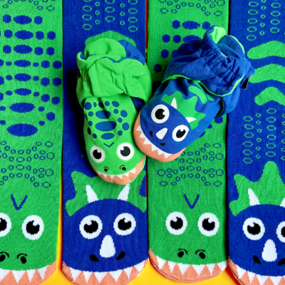 WELCOME TINY HUMAN! New Parents Dino-Lovers Socks + Baby Booties Gift Bundle